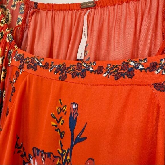 Free People Positano Cherry Combo Printed Flowy Off Shoulder Peasant Blouse - Picture 12 of 16